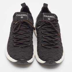 Chanel Black Knit Fabric Lace Up Sneakers Size 39.5 