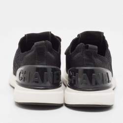 Chanel Black Knit Fabric Lace Up Sneakers Size 39.5 
