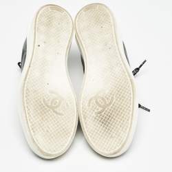 Pre Owned Chanel Black Leather Logo Lace Up CC Sneakers Size 38