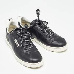 Pre Owned Chanel Black Leather Logo Lace Up CC Sneakers Size 38