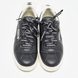 Pre Owned Chanel Black Leather Logo Lace Up CC Sneakers Size 38