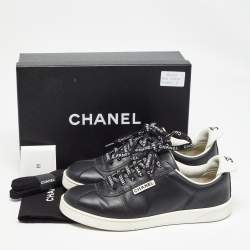 Pre Owned Chanel Black Leather Logo Lace Up CC Sneakers Size 38