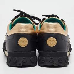 Chanel Gold Leather and Nylon CC Lace Up Sneakers  Size 43