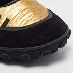 Chanel Gold Leather and Nylon CC Lace Up Sneakers  Size 43