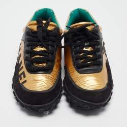Chanel Gold Leather and Nylon CC Lace Up Sneakers  Size 43