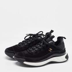 Chanel Black Suede CC Low Top Sneakers Size 42