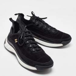 Chanel Black Suede CC Low Top Sneakers Size 42