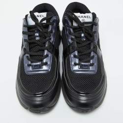 Chanel Black Mesh and Leather CC Low Top Sneakers Size 41.5