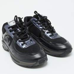 Chanel Black Mesh and Leather CC Low Top Sneakers Size 41.5