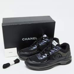 Chanel Black Mesh and Leather CC Low Top Sneakers Size 41.5