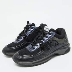 Chanel Black Mesh and Leather CC Low Top Sneakers Size 41.5