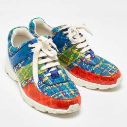 Chanel Multicolor Tweed and Leather CC Low Top Sneakers Size 43