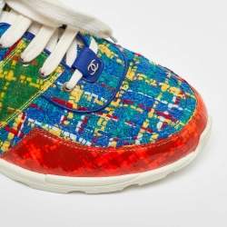 Chanel Multicolor Tweed and Leather CC Low Top Sneakers Size 43