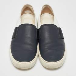 Chanel Navy Blue/White Leather CC Slip On Sneakers Size 40