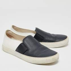 Chanel Navy Blue/White Leather CC Slip On Sneakers Size 40