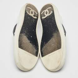 Chanel Navy Blue/White Leather CC Slip On Sneakers Size 40