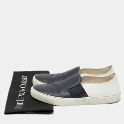 Chanel Navy Blue/White Leather CC Slip On Sneakers Size 40
