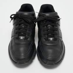 Chanel Black/White Leather CC Low Top Sneakers Size 42