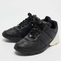 Chanel Black/White Leather CC Low Top Sneakers Size 42