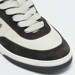 Chanel Black/Off White Suede Interlocking CC Logo Low Top Sneakers Size 39