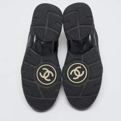 Chanel Black Leather and Suede CC Lace Up Sneakers Size 44