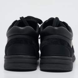 Chanel Black Leather and Suede CC Lace Up Sneakers Size 44