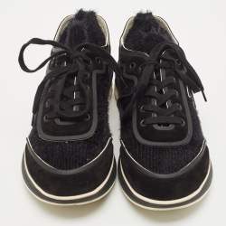 Chanel Black Suede and Tweed CC Low Top Sneakers Size 43