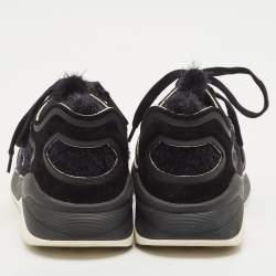 Chanel Black Suede and Tweed CC Low Top Sneakers Size 43