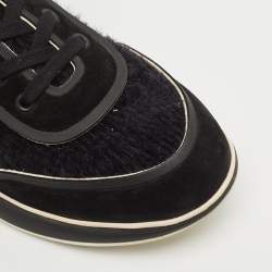 Chanel Black Suede and Tweed CC Low Top Sneakers Size 43