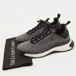 Chanel Grey/Black Suede Interlocking CC Low Top Sneakers Size 40.5