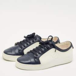 Chanel Navy Blue/White Leather and Rubber CC Low Top Sneakers Size 41.5
