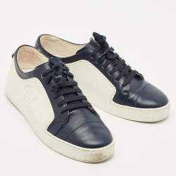 Chanel Navy Blue/White Leather and Rubber CC Low Top Sneakers Size 41.5