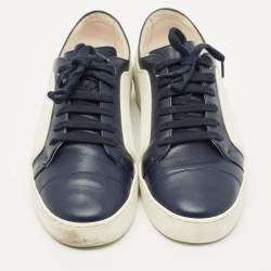 Chanel Navy Blue/White Leather and Rubber CC Low Top Sneakers Size 41.5