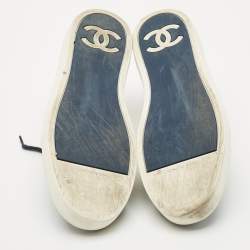Chanel Navy Blue/White Leather and Rubber CC Low Top Sneakers Size 41.5