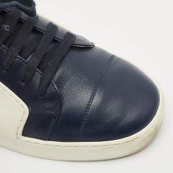 Chanel Navy Blue/White Leather and Rubber CC Low Top Sneakers Size 41.5