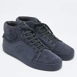 Chanel Navy Blue Rubber and Suede  High-Top Sneakers Size 45 