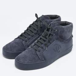 Chanel Navy Blue Rubber and Suede  High-Top Sneakers Size 45 