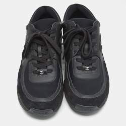 Pre Owned Chanel Black Nylon and Leather CC Low Top Sneakers Size 43