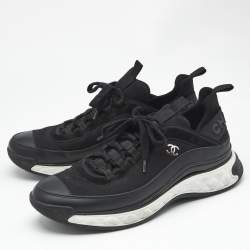 Pre Owned Chanel Black Fabric and Suede CC Low Top Sneakers Size 44