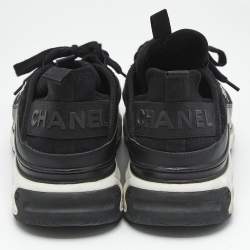 Pre Owned Chanel Black Fabric and Suede CC Low Top Sneakers Size 44