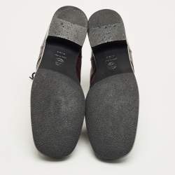 Pre Owned Chanel Burgundy/Black Patent and Leather CC Cap Toe Ankle Length Boots Size 41.5