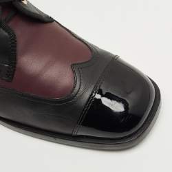 Pre Owned Chanel Burgundy/Black Patent and Leather CC Cap Toe Ankle Length Boots Size 41.5