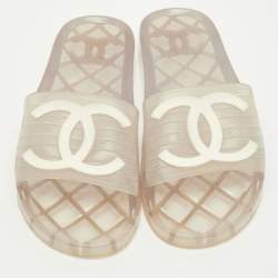 Pre Owned Chanel CC Size 40 Transparent Jelly Flat Slide
