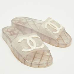 Pre Owned Chanel CC Size 40 Transparent Jelly Flat Slide