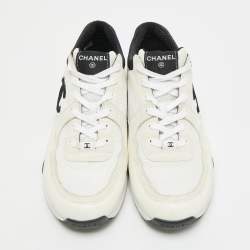 Pre Owned Chanel CC Size 46 White/Grey Leather and Suede Lace Up Sneakers