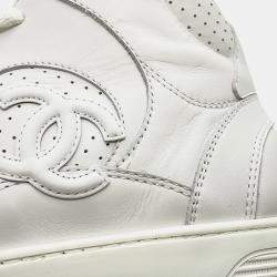 Pre Owned Chanel High Cut Sneakers White Leather Size 41