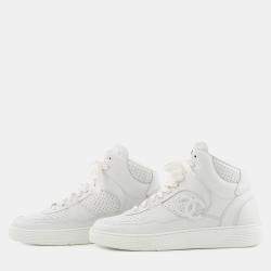 Pre Owned Chanel High Cut Sneakers White Leather Size 41