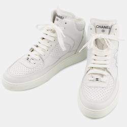 Pre Owned Chanel High Cut Sneakers White Leather Size 41