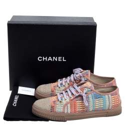 Pre Owned Chanel Multicolor Tweed Fabric Cap Toe Low Top Sneakers Size 42