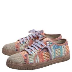 Pre Owned Chanel Multicolor Tweed Fabric Cap Toe Low Top Sneakers Size 42